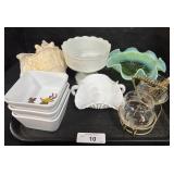 Northwood Blue & Green Glass Bowl, Milk Glass