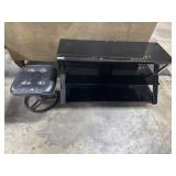 Glass Top Media Center, Faux Leather Ottoman.