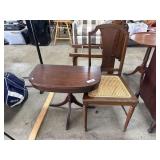 Vtg Mahogany Parlor Table & Cane Bottom Chair.