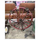 Vtg Wooden Wagon Wheel Chandelier.