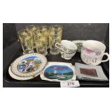 Mugs, Floral Glasses, Plates.;