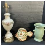 Porcelain Lamp, Fish Planter, Vase.