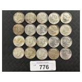 20 1964 90% Silver Kennedy Half Dollars.