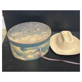 Light Tan Size 7 Fedora Hat W/ Hat box.