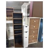 White Washed Chest of Drawers, IKEA Style Shelves.