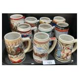 10 Budweiser Christmas Steins.