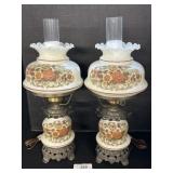 Pair Of Floral Electric Hurricane Lamps.