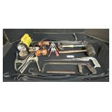 Hand Tools, Saw, Clamps, Bungee Cords, Drill.