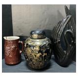 Stoneware Pitcher, Ginger Jar, Black Swan