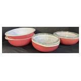 4 Pink Pyrex Bowls.