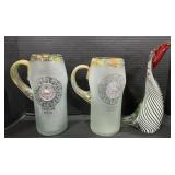 Cancun Blown Glass Steins, Art Glass Bird.