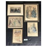 Vintage Framed Victorian Fashion Prints.