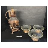 Corning Brand Copper Stand & Coffee Pot.