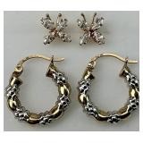 10KT Gold Hoop & CZ Butterfly Post Earrings.