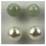 14KT Gold Pearl & Jade Post Earrings.