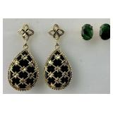 2 Pairs of 14KT Gold Gemstone Earrings.