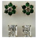 14KT Gold Emerald & Diamond, CZ Earrings.