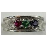 14KT White Gold Multi Gemstone Ring.