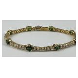 18KT Gold Green Garnet & Diamond Tennis Bracelet.