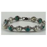 14KT Gold Boho Style Turquoise & Pearl Bracelet.