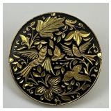 Vintage Damascene Gold Inlay Brooch.