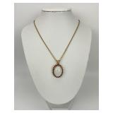 Large Opal & Ruby Pendant on 14KT Gold Chain.