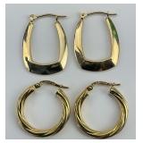 2 Pairs of 14KT Gold Hoop Earrings.