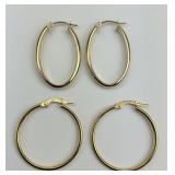 2 Pairs of 14KT Gold Hoop Earrings.