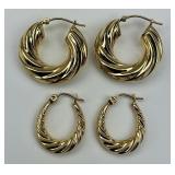 2 Pairs of 14KT Gold Twist Hoop Earrings.