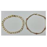 2 10KT Gold Twisted Knot & Figaro Link  Bracelets.
