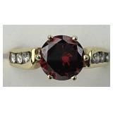 14KT Gold Garnet & Diamond Channel Ring.