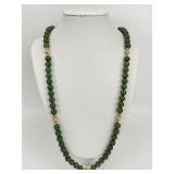 14KT Gold Accent Green Jade Beaded Necklace.