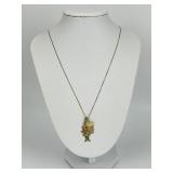 14KT Gold Girl & Trash Can 2 Pendant Necklace.