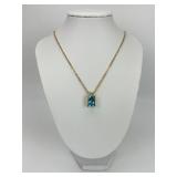 14KT Gold Blue Topaz & Peridot Pendant Necklace.