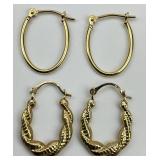 2 Pairs of 14KT Gold Hoop Earrings.