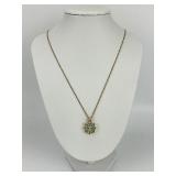 10KT Gold Green Amethyst Pendant Necklace.