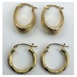 2 Pairs 14KT Gold Hoop Earrings.