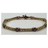 14KT Gold Pink Tourmaline & Diamond Bracelet.