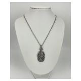 14KT White Gold Filigree Diamond Pendant Necklace.
