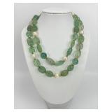 Gold Accent, Green Aquamarine, & Pearl Necklace.