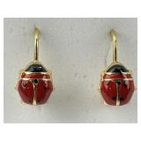 18KT Gold Enameled Ladybug Earrings.