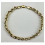 10KT Gold Twisted Rope Chain Bracelet.