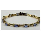 Vintage 14KT Gold Tanzanite Tennis Bracelet.