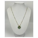 14KT Gold Emerald Heart Pendant Necklace.