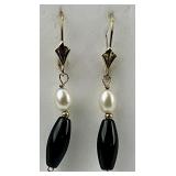 14KT Gold Accent Onyx & Pearl Earrings.