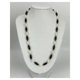 14KT Gold Accent Onyx & Pearl Necklace.