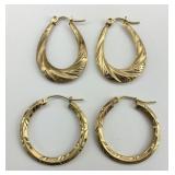 2 Pairs of 10KT Gold Textured Hoop Earrings.