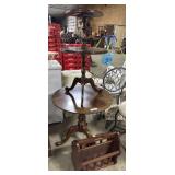 Cherry Magazine Rack, (2) Vtg Side Tables.