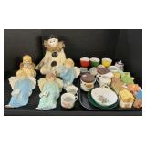 House Spice Jars, Angel Figurines, Tea Cups.