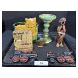 Cat Planter, Boat Bookend, Wooden Statue.